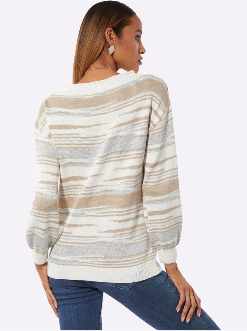 Pull Jacquard Douceur Extrême Et Jolie Brillance - Taille Standard - Helline Ecru/Sable - Kiabi