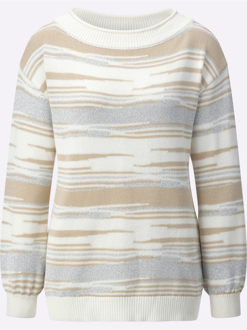Pull Jacquard Douceur Extrême Et Jolie Brillance - Taille Standard - Helline Ecru/Sable - Kiabi