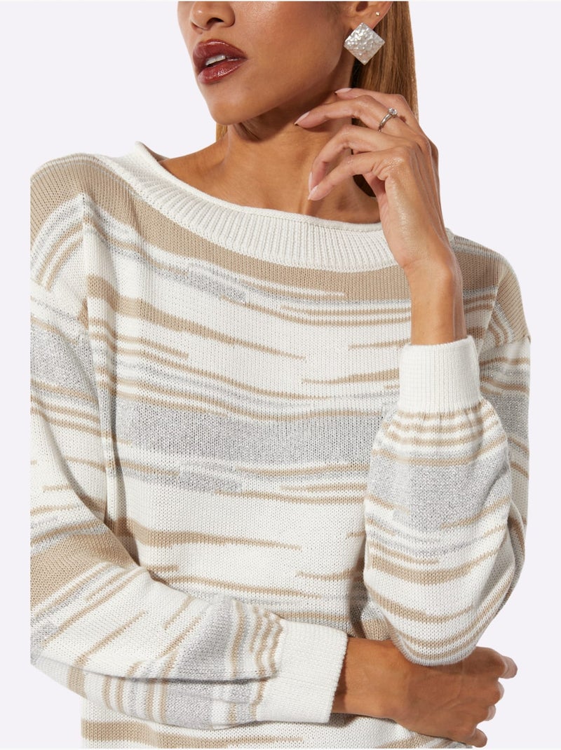 Pull Jacquard Douceur Extrême Et Jolie Brillance - Taille Standard - Helline Ecru/Sable - Kiabi