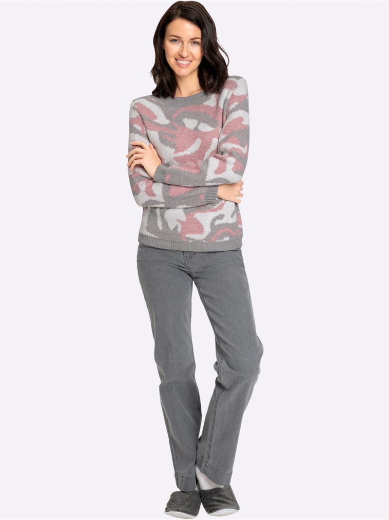 Pull Jacquard Doux Et Moelleux - Taille Standard - Witt Gris Rose - Kiabi