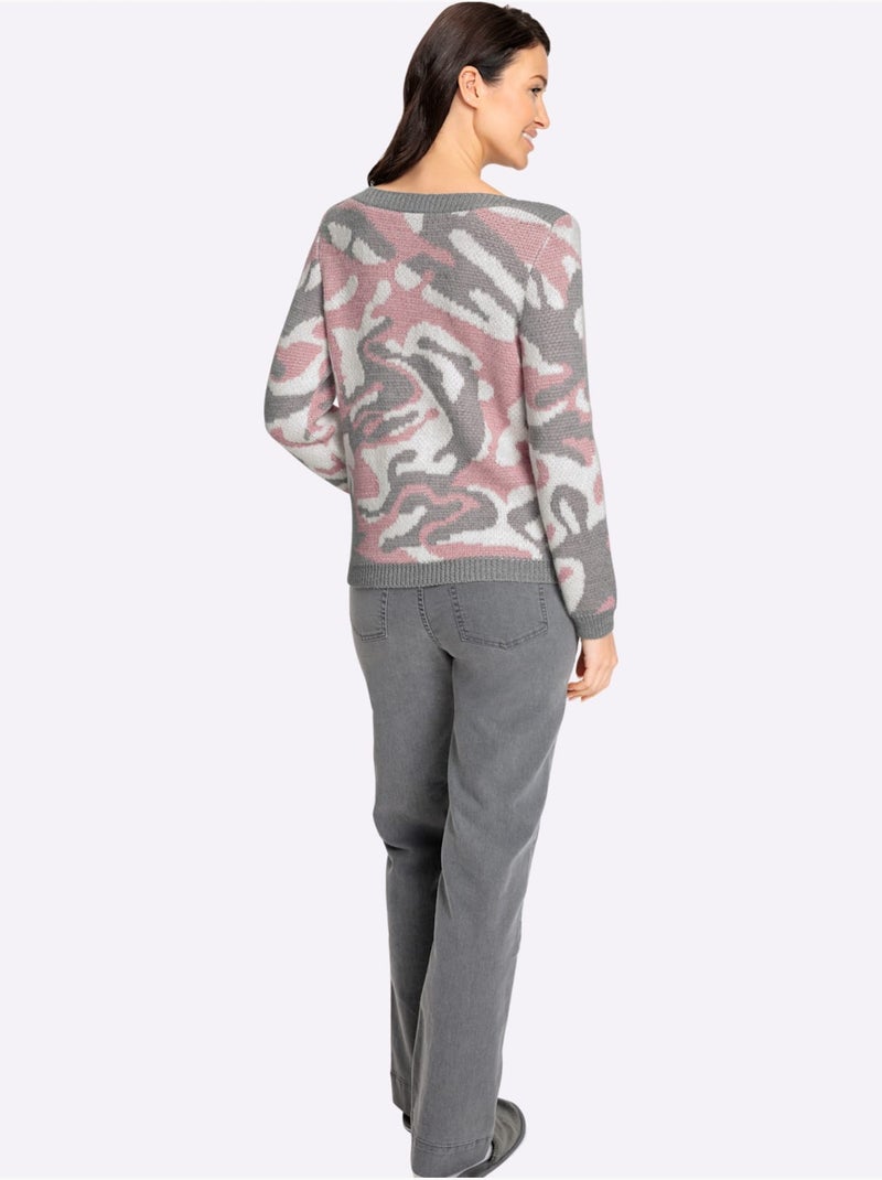 Pull Jacquard Doux Et Moelleux - Taille Standard - Witt Gris Rose - Kiabi