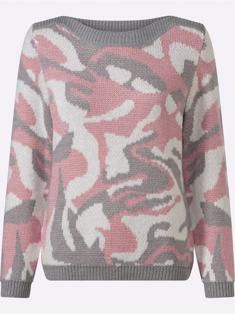Pull Jacquard Doux Et Moelleux - Taille Standard - Witt Gris Rose - Kiabi