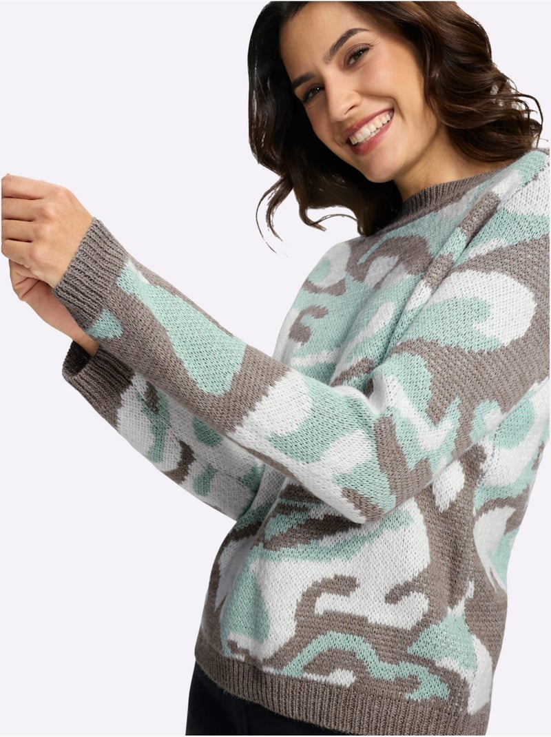 Pull Jacquard Doux Et Moelleux - Taille Standard - Witt Menthe/Gris/Blanc - Kiabi