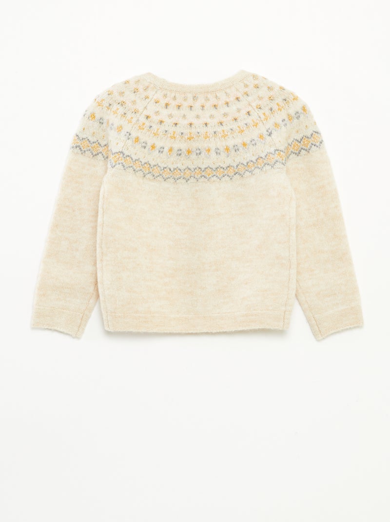 Pull jacquard en maille fluffy Beige - Kiabi