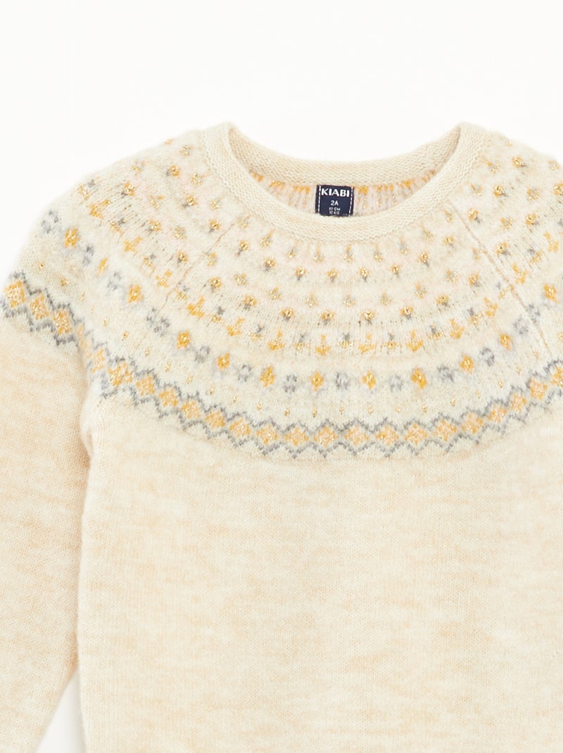 Pull jacquard en maille fluffy Beige - Kiabi