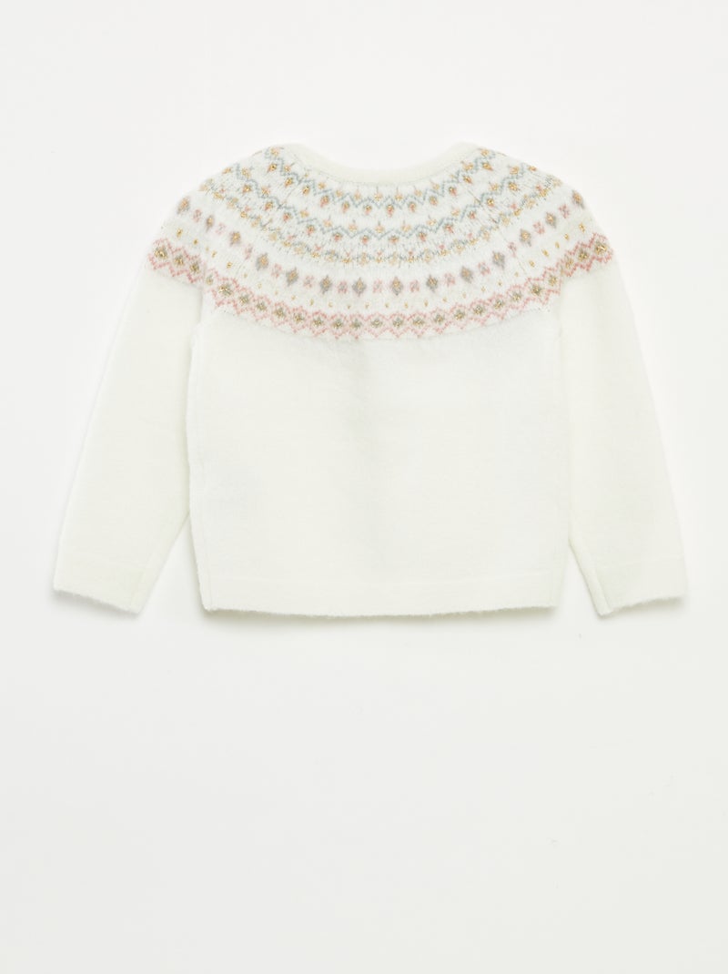 Pull jacquard en maille fluffy Blanc - Kiabi