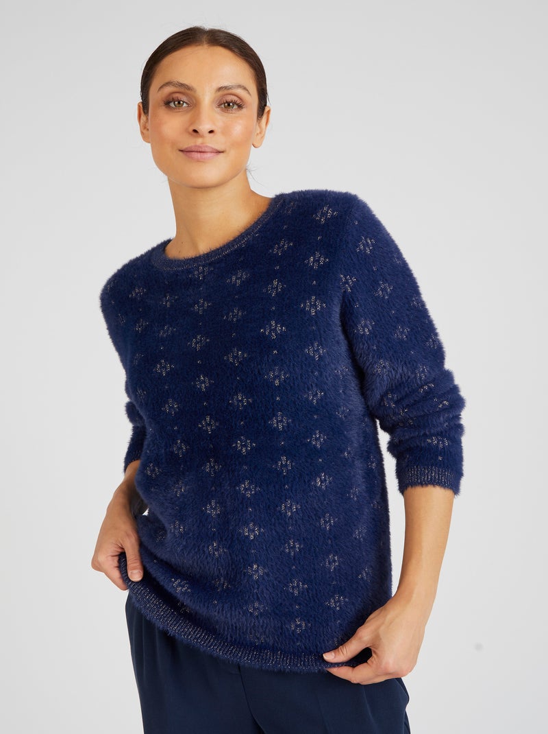 Pull jacquard en maille poilue - Damart Bleu marine - Kiabi