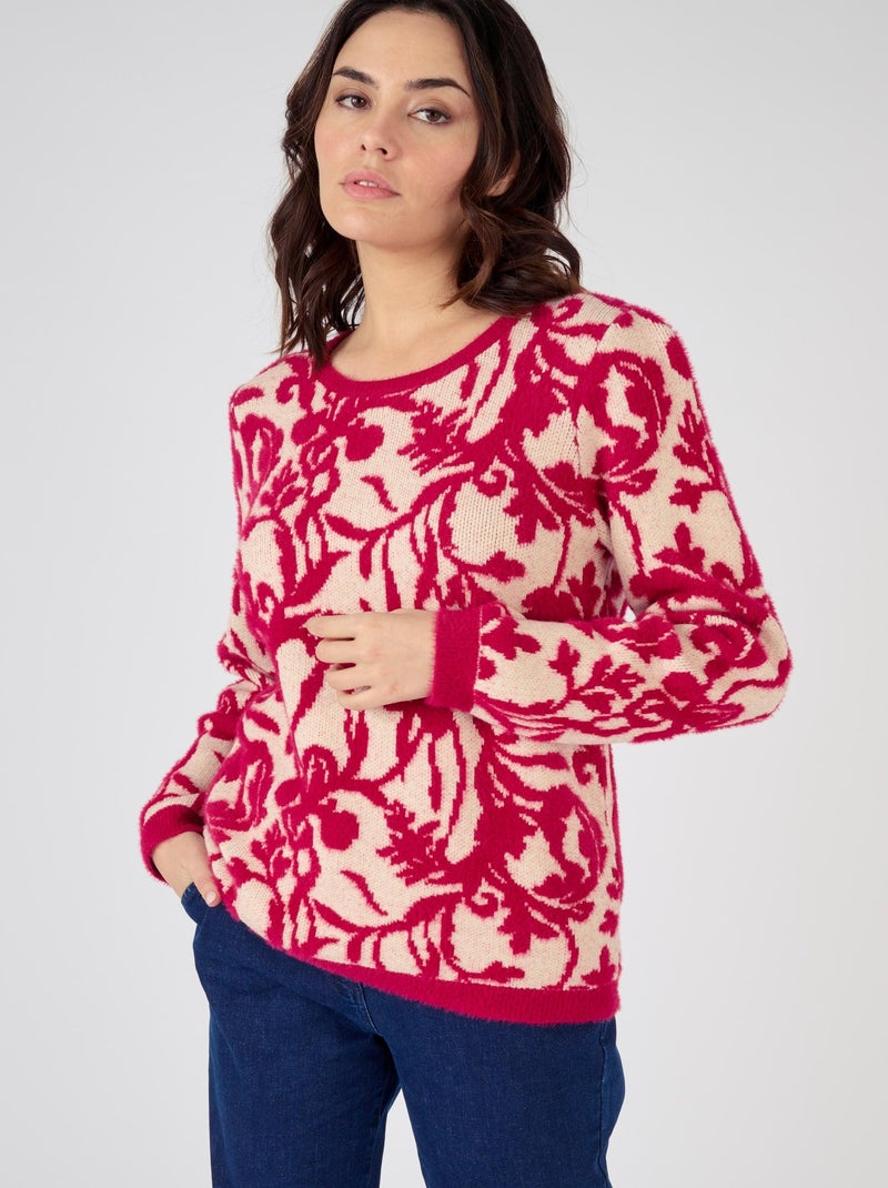 Pull jacquard et fil poilu - Damart Rose - Kiabi