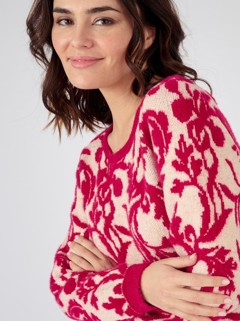 Pull jacquard et fil poilu - Damart Rose - Kiabi