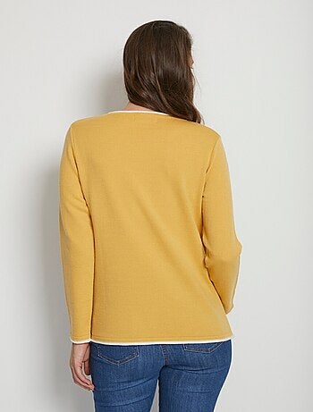 Pull jacquard floral col rond avec laine