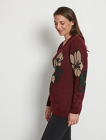 Pull jacquard floral col rond
