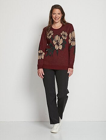 Pull jacquard floral col rond
