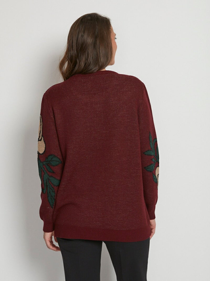 Pull jacquard floral col rond Bordeaux - Kiabi