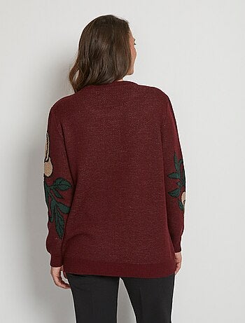 Pull jacquard floral col rond