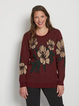 Pull jacquard floral col rond