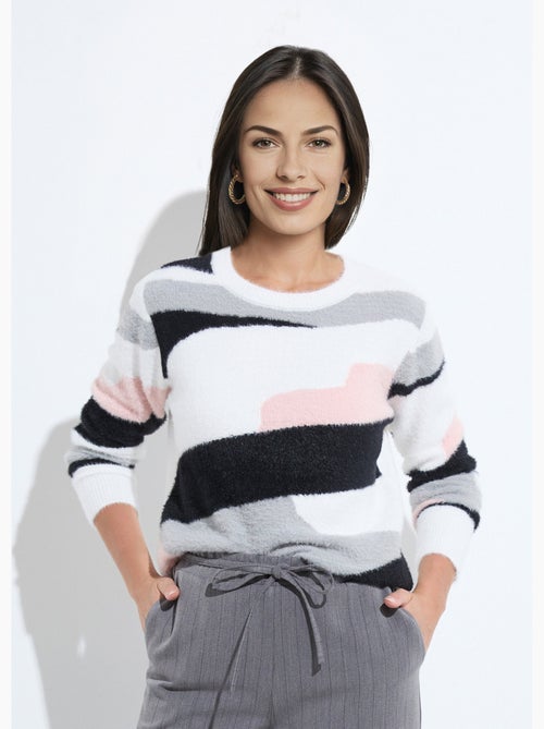 Pull jacquard graphique maille poilue col rond - afibel - Kiabi Pull jacquard graphique maille poilue col rond - afibel - Kiabi