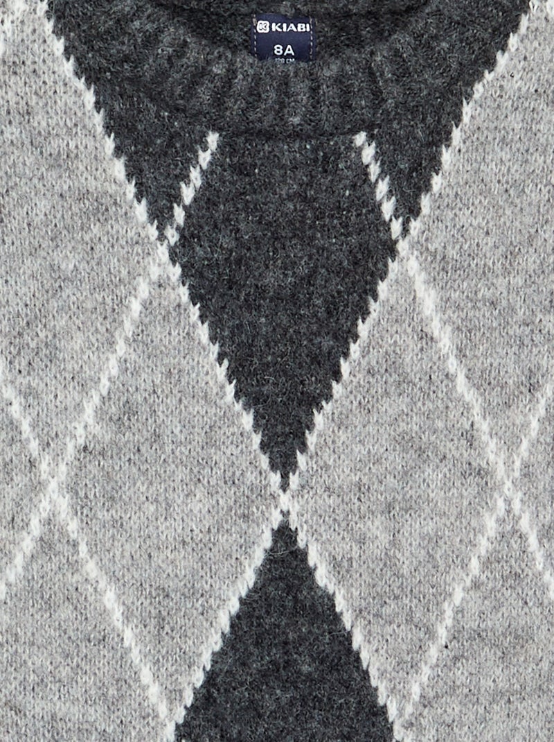 Pull jacquard Gris - Kiabi
