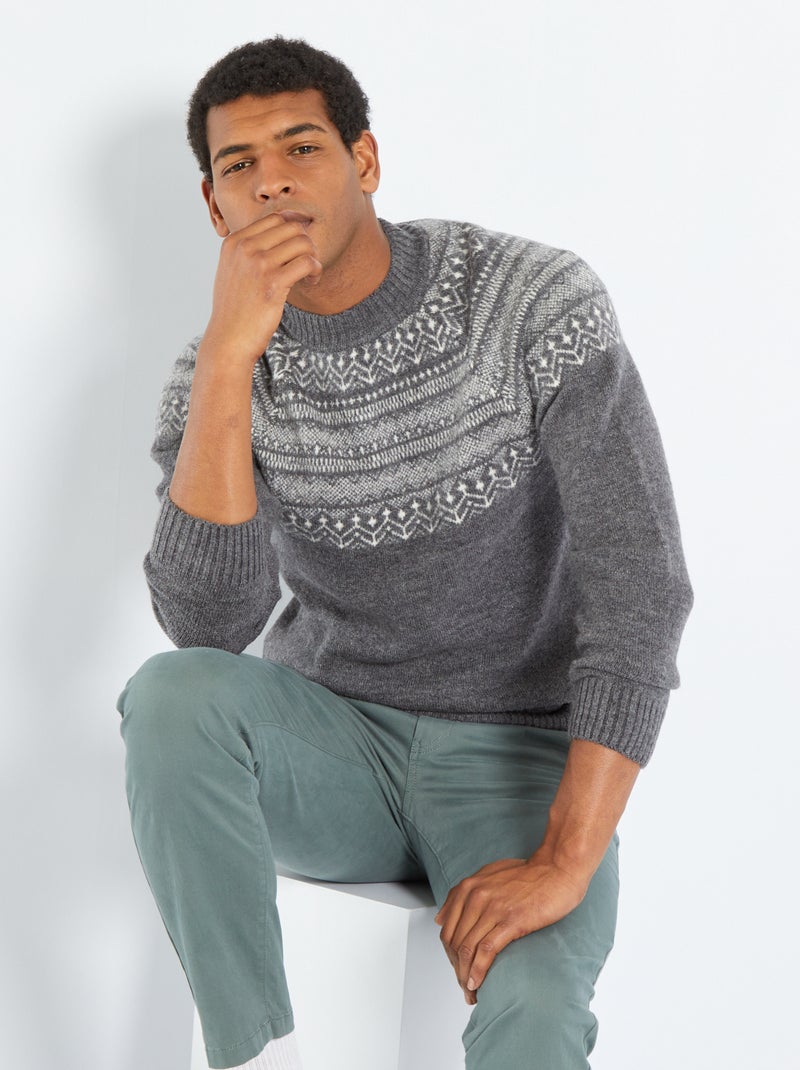 Pull jacquard gris - Kiabi