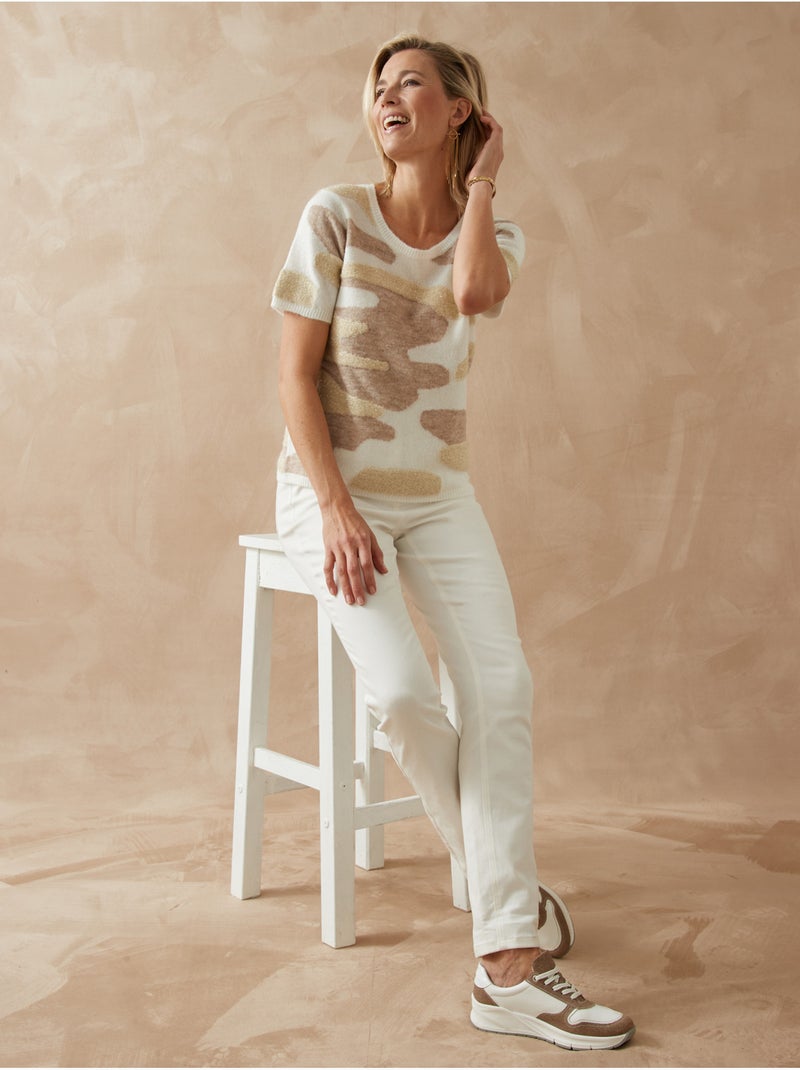 Pull jacquard intarsia manches courtes - DAXON Taupe - Kiabi
