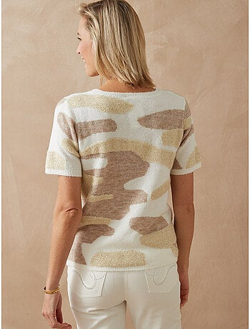 Pull jacquard intarsia manches courtes