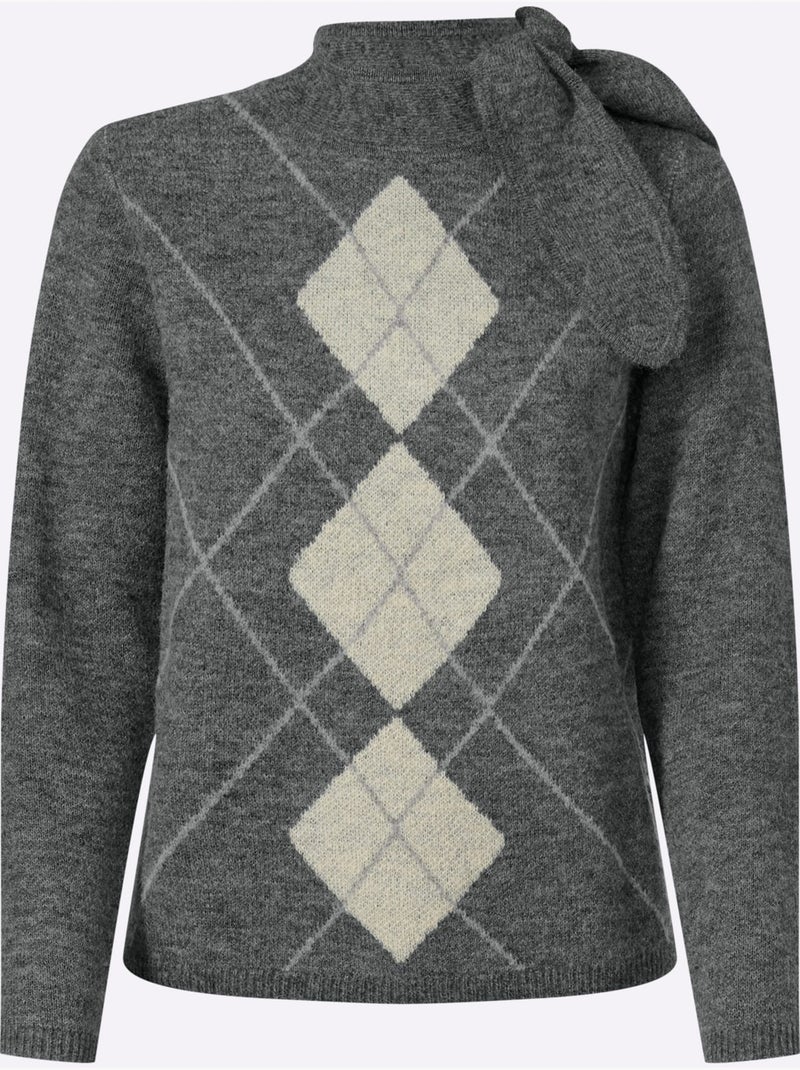 Pull jacquard joli col - taille standard - helline Gris Ecru - Kiabi