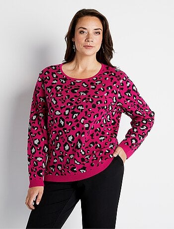 Pull jacquard léopard col rond - Afibel