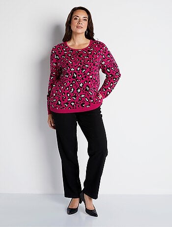 Pull jacquard léopard col rond - Afibel