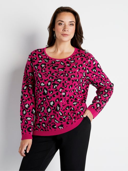 Pull jacquard léopard col rond - Afibel - Kiabi