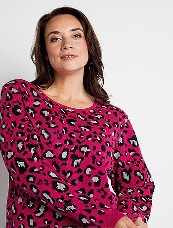 Pull jacquard léopard col rond