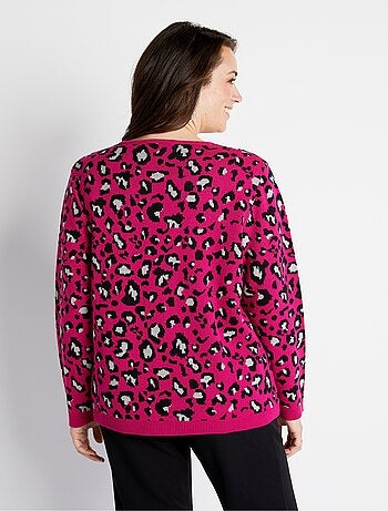 Pull jacquard léopard col rond