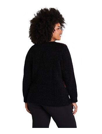 Pull jacquard maille poilue col rond