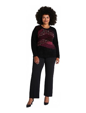 Pull jacquard maille poilue col rond