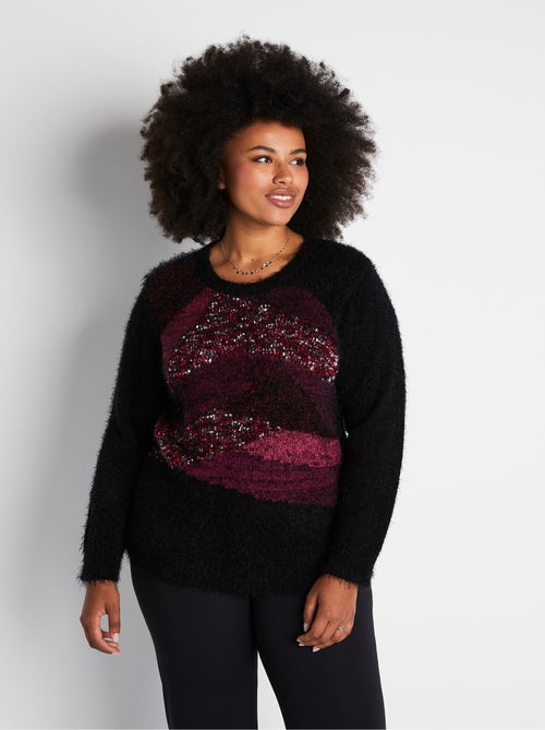 Pull jacquard maille poilue col rond - Kiabi