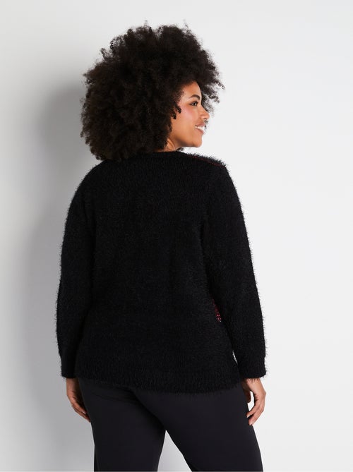 Pull jacquard maille poilue col rond - Kiabi