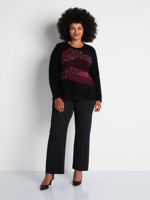 Pull jacquard maille poilue col rond - Kiabi