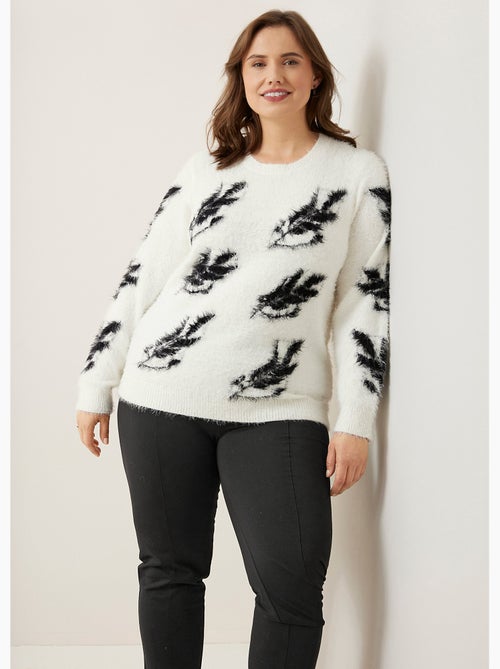 Pull jacquard maille poilue manches longues - Afibel - Kiabi