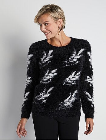Pull jacquard maille poilue manches longues - Afibel