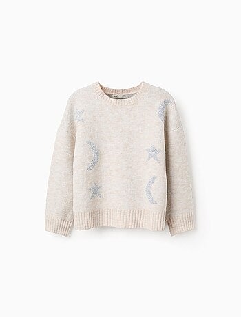 Pull Jacquard, Manche Longue, Laine