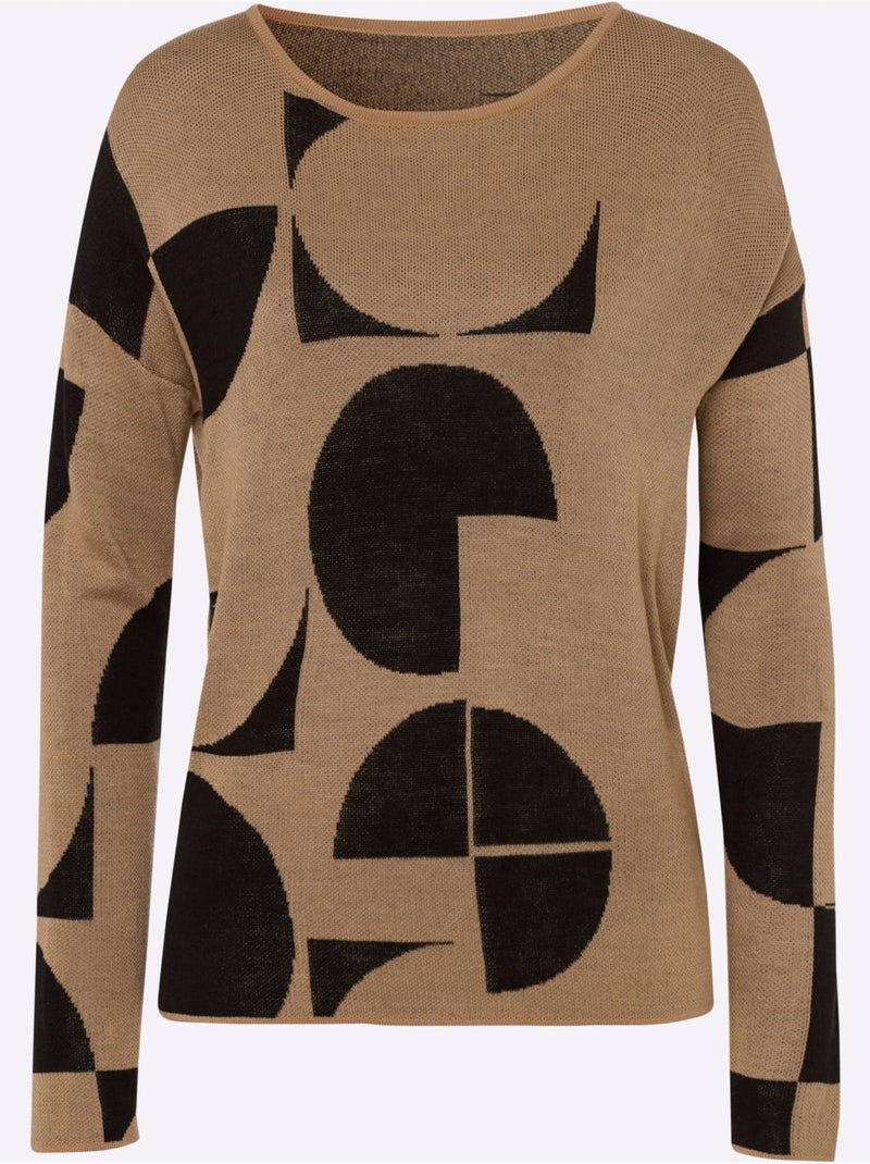 Pull jacquard mancherons tendance - taille standard - moda vilona Noir Marron - Kiabi