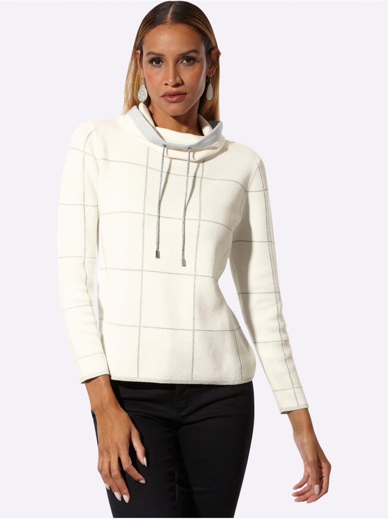 Pull Jacquard Mélange Doux En Coton - Taille Standard - Helline Gris Ecru - Kiabi