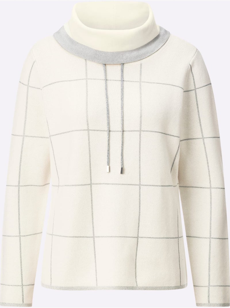 Pull Jacquard Mélange Doux En Coton - Taille Standard - Helline Gris Ecru - Kiabi
