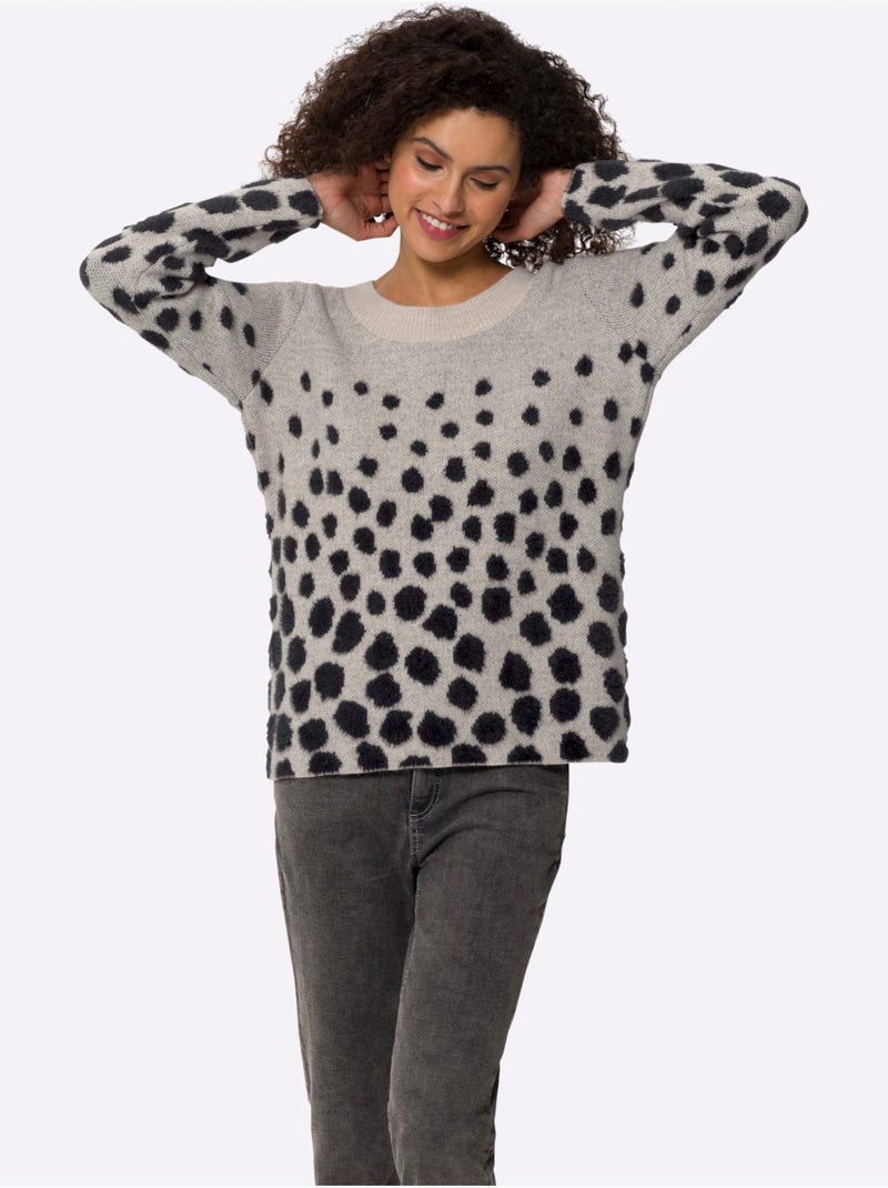 Pull Jacquard Motif à Pois Tendance - Taille Standard - Helline Beige/Noir - Kiabi