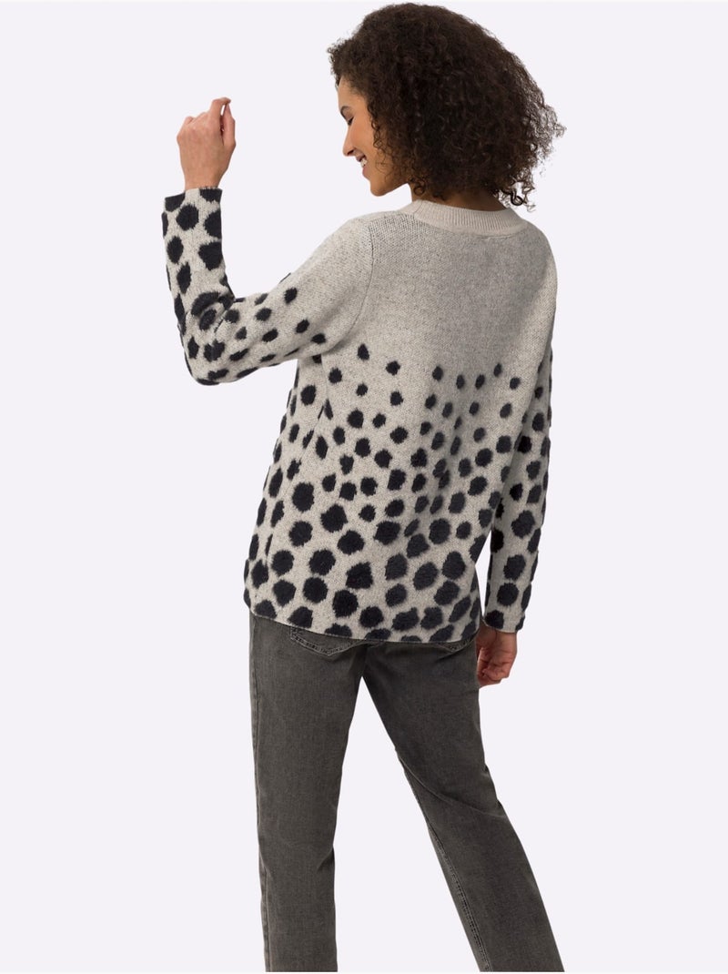 Pull Jacquard Motif à Pois Tendance - Taille Standard - Helline Beige/Noir - Kiabi
