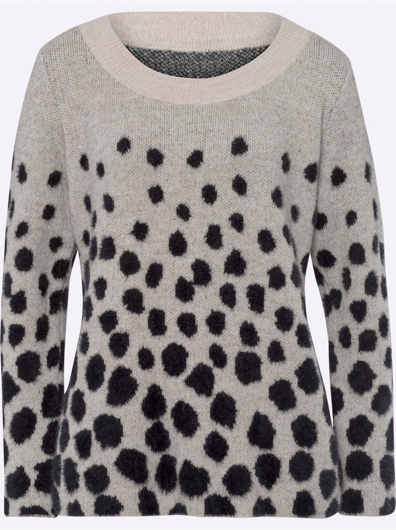 Pull Jacquard Motif à Pois Tendance - Taille Standard - Helline Beige/Noir - Kiabi