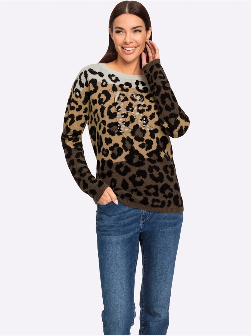Pull jacquard motif animal tendance - taille standard - helline Noir Marron - Kiabi