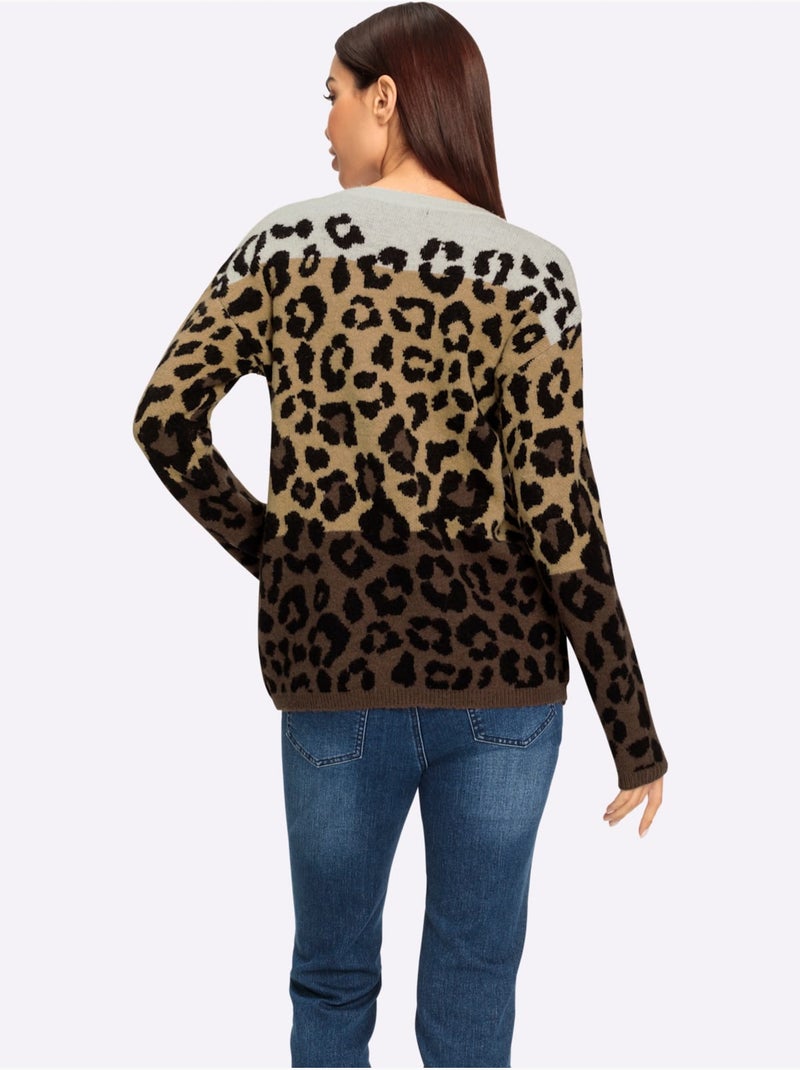 Pull jacquard motif animal tendance - taille standard - helline Noir Marron - Kiabi