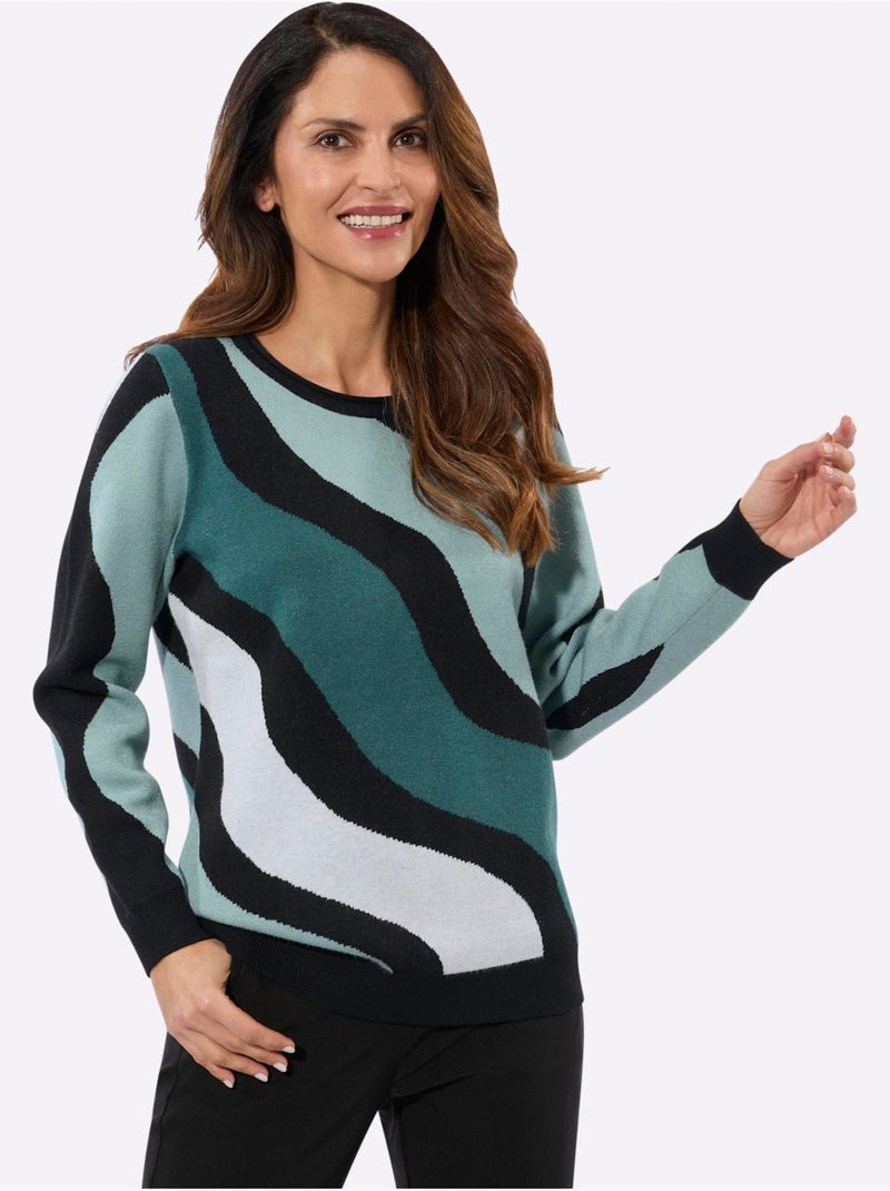 Pull jacquard motif jacquard - taille standard - witt Noir Vert - Kiabi