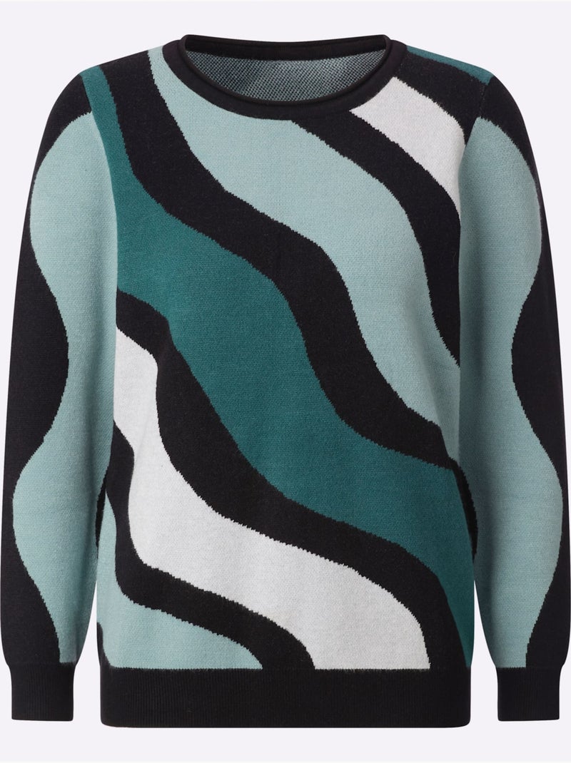 Pull jacquard motif jacquard - taille standard - witt Noir Vert - Kiabi