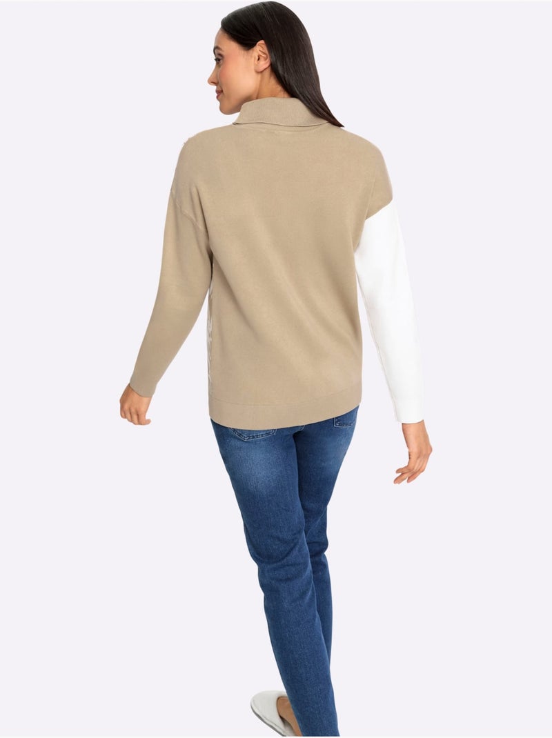 Pull Jacquard Motif Jacquard Original - Taille Standard - Helline Beige - Kiabi