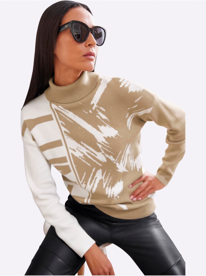 Pull Jacquard Motif Jacquard Original - Taille Standard - Helline Beige - Kiabi